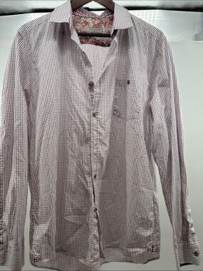 Ted Baker White and Red Micro-Check Button-Down Shirt
